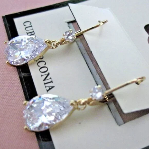NAPIER Glamorous Gold Round & Teardrop Clear CZ Stone Drop Earrings**NEW! - Picture 2 of 4
